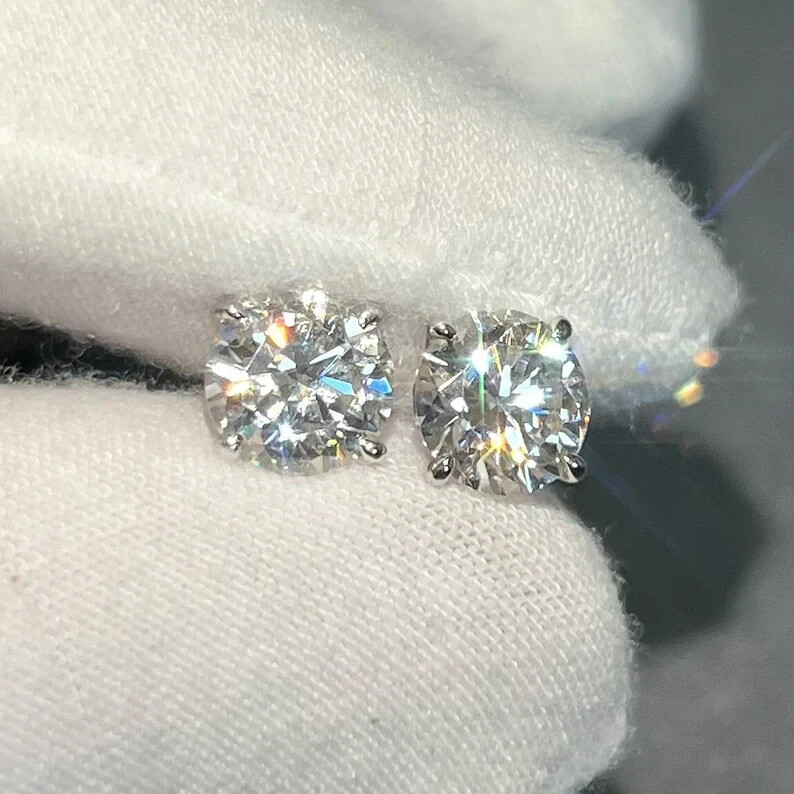 GH SI Natural Diamond 2 TCW Stud Unisex Earrings 14k White Gold DGLA Certified