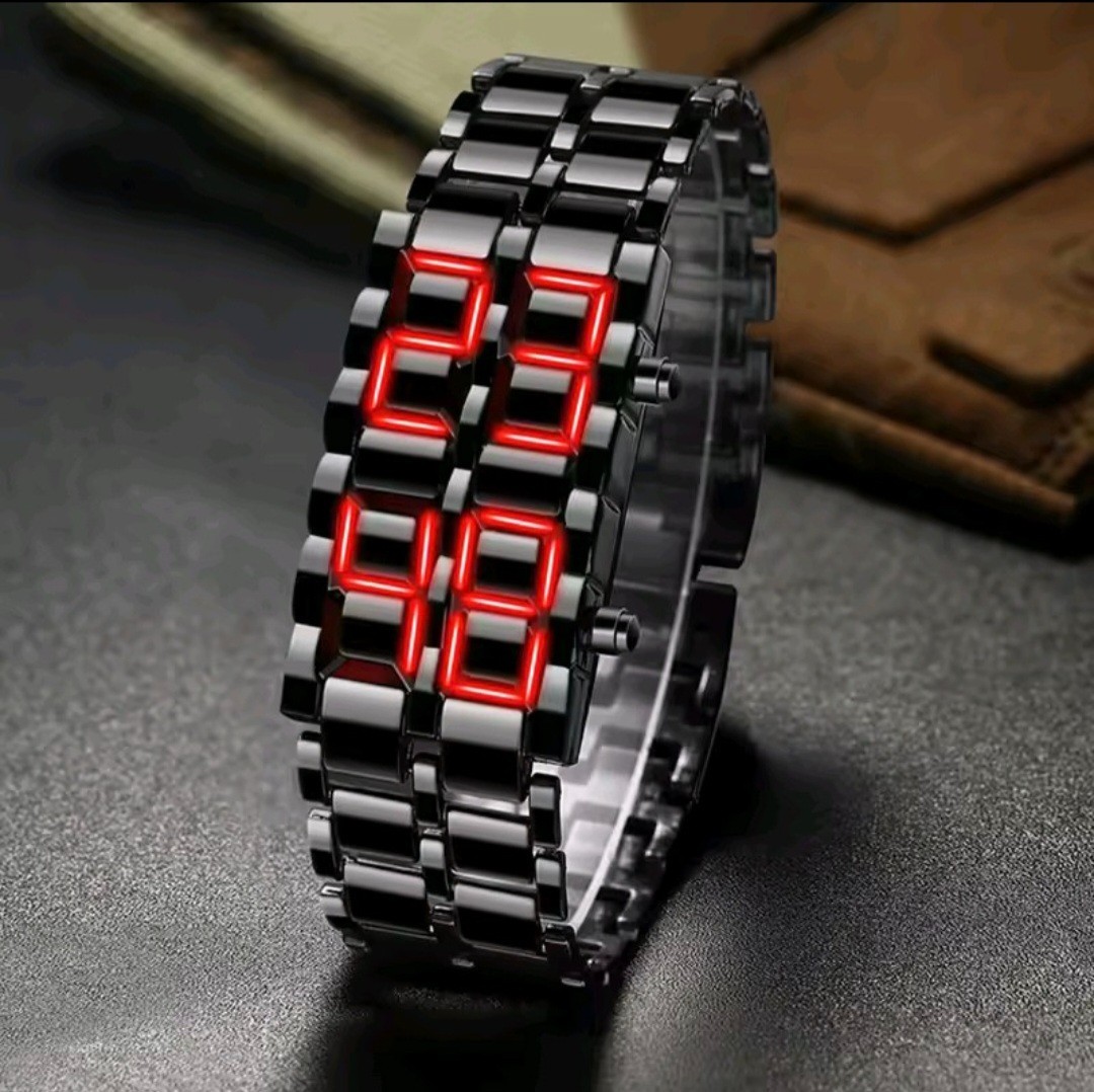 Binary LED Digital Watch Metal Bracelet Wrist Watch for Men Women Black