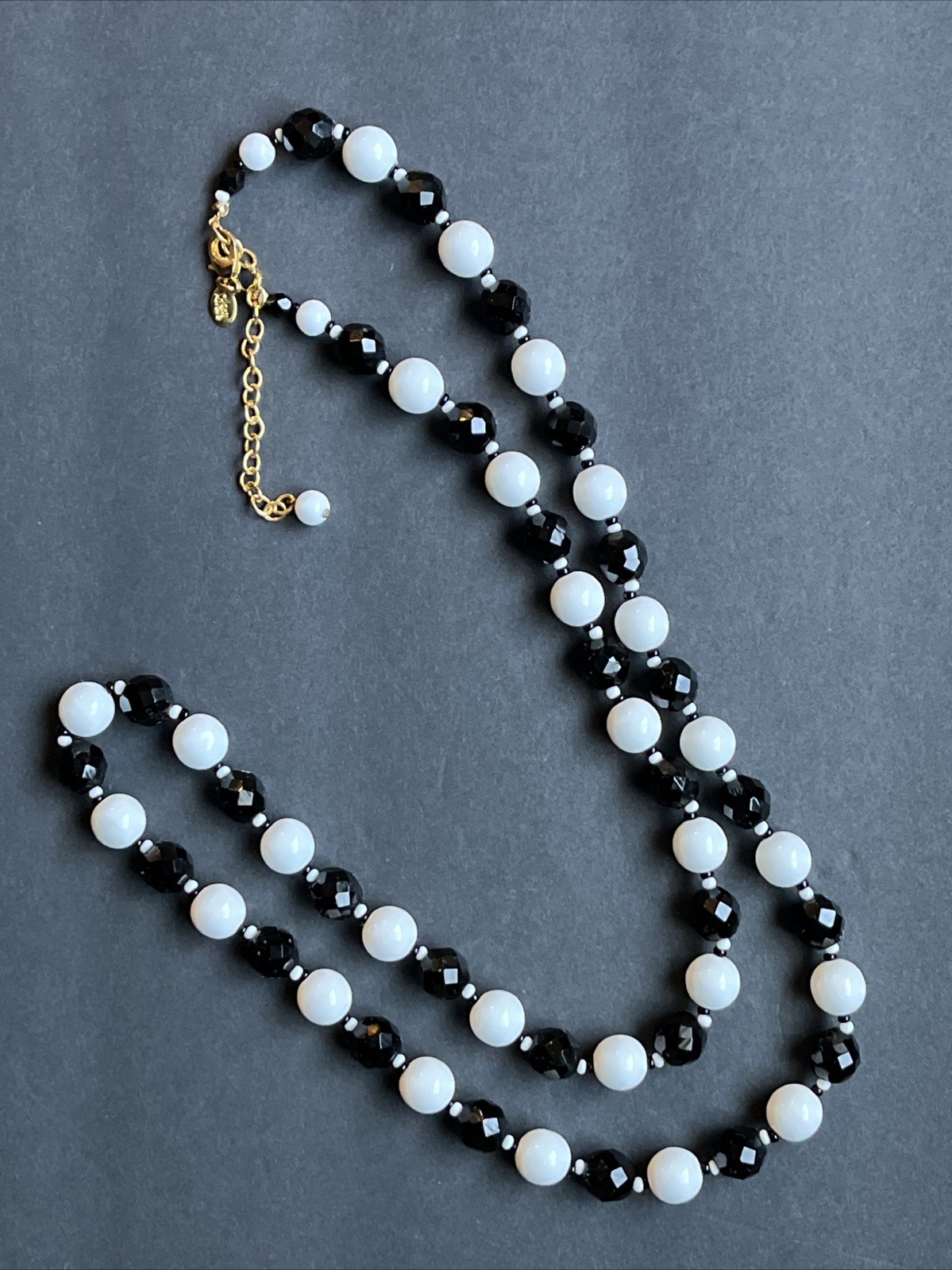 Joan Rivers Czech Republic Black White Glass Bead Necklace 34” Long