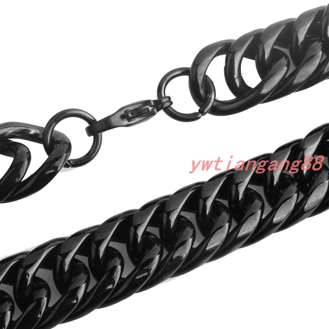 Heavy Stainless Steel Mens 11/13/16/20/22mm Black Cuban Curb Link Chain Necklace