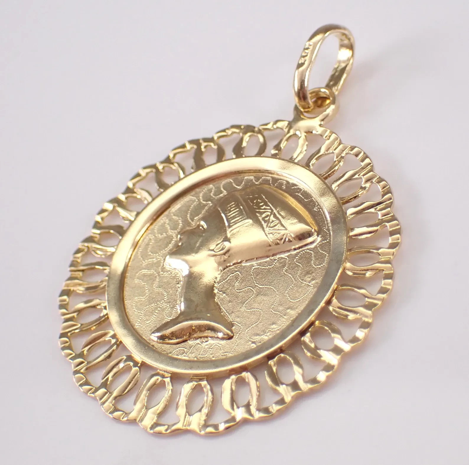 Nefertiti Charm No Stone Egyptian Cleopatra Pendant 14K Yellow Gold Plated.