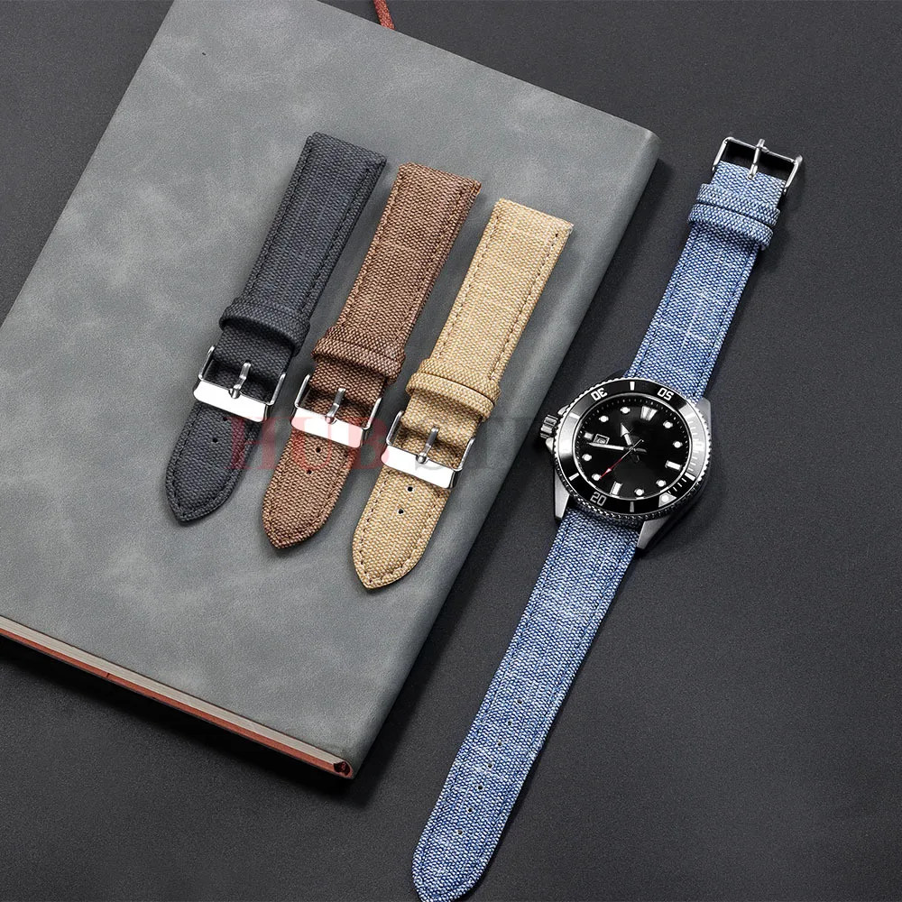 Vintage Denim Pattern Nylon Leather Watch Strap Band 12 14 16 18 20 22mm