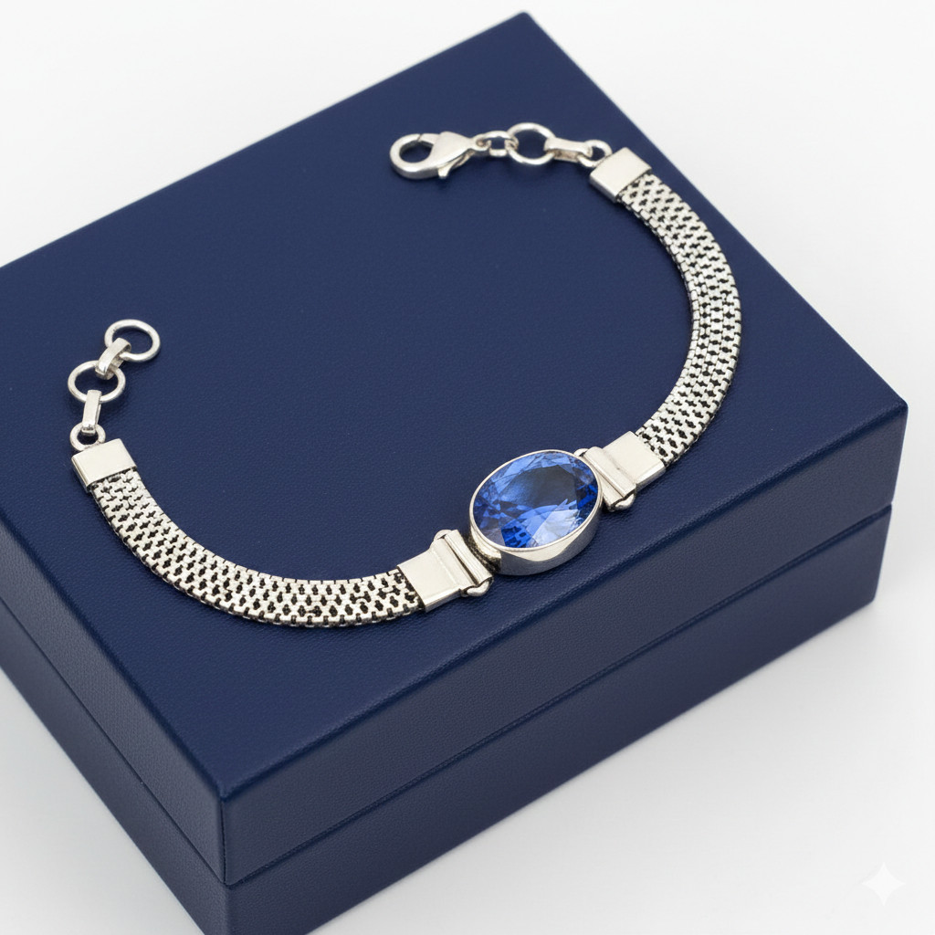 Blue Tanzanite Gemstone Handmade 925 Sterling Silver Jewelry Chain Bracelet