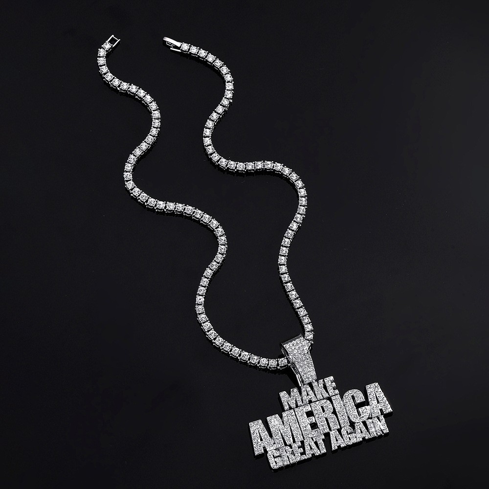 Hip Hop Iced Make America Pendant Necklace Punk CZ Crystal Chain Rap Jewelry NEW