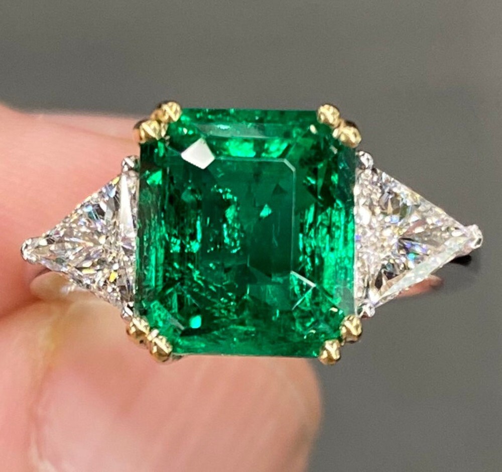 14k White Gold Ring 5.01 Ct Certified Lab Created Green Emerald Diamond Size 5 6