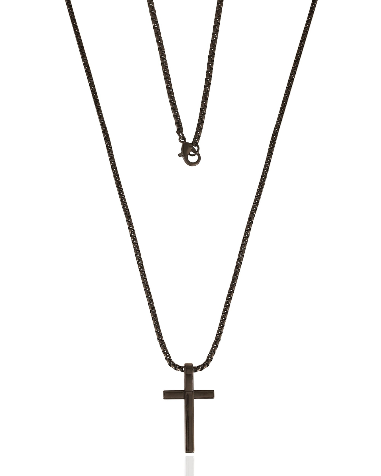 Lucky Brand Cross Necklace for Men, Black Onyx-Plated Brass or Stainless Stee…