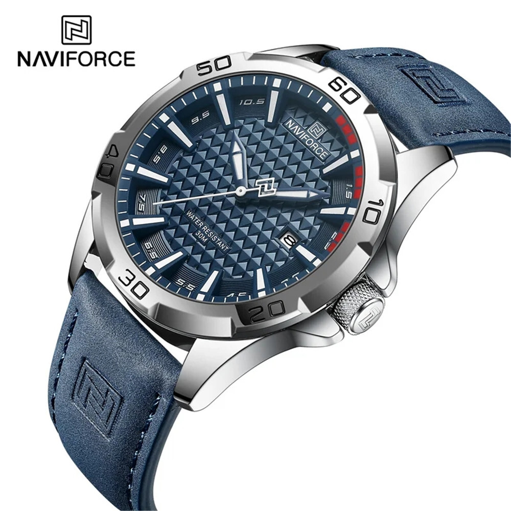 NAVIFORCE Men Quartz Watch Leather Watch Gifts Simple Dial Male Sport Wristwatch