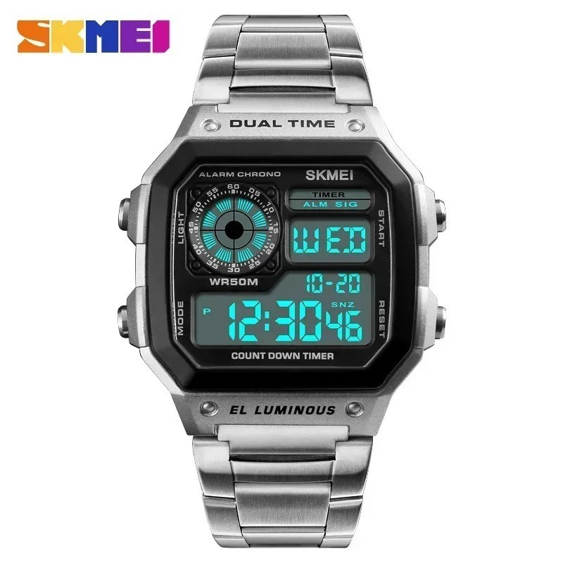 SKMEI Fashion Sport Watch Men Steel LED Digital Wristwatch Male Alarm Watches