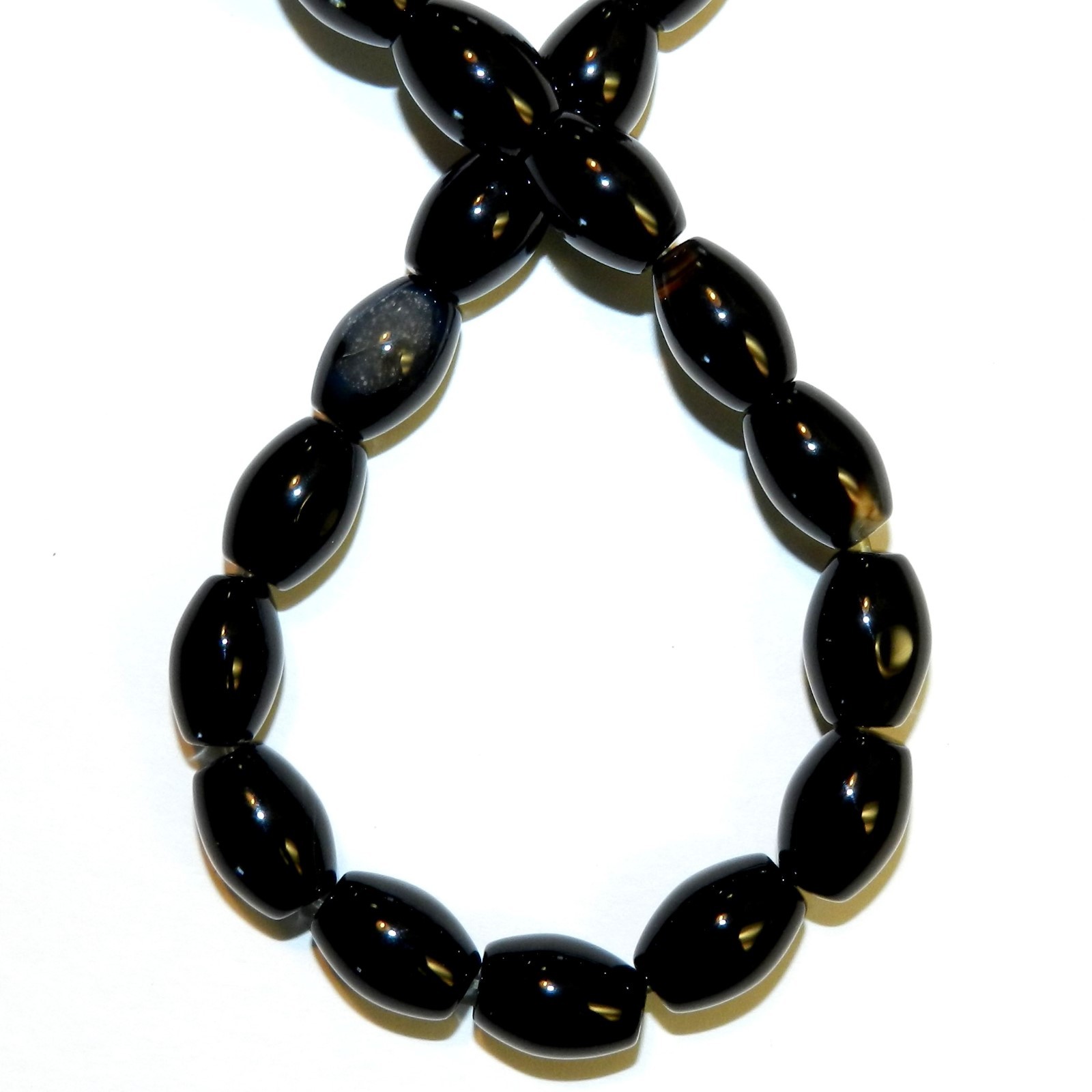 NG2899 Black Banded 13mm – 15mm Tapered Oval Agate Gemstone Beads 15″