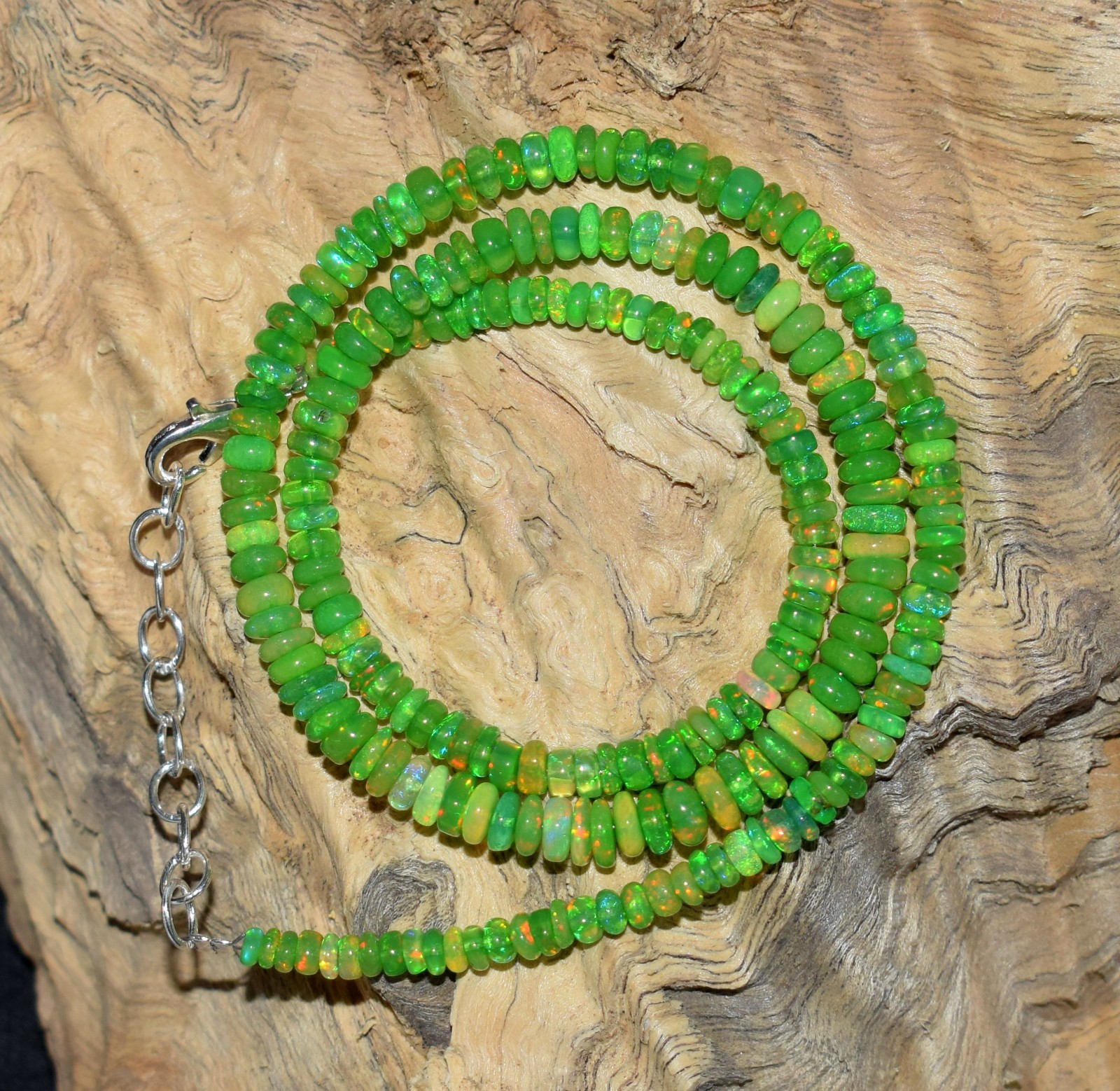 16”Natural Ethiopian Opal Wello Fire Opal Gemstone Bead Necklace AF701