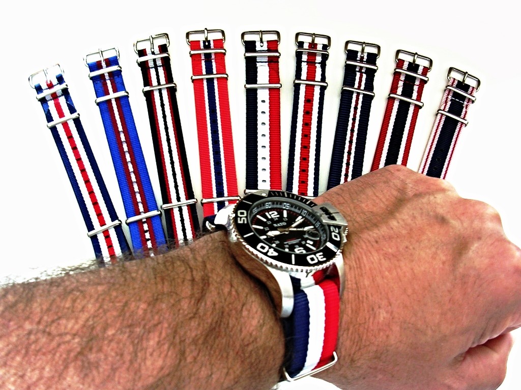 NATO G10 Red White Blue stripe watchband strap nylon Military RAF bond IW SUISSE