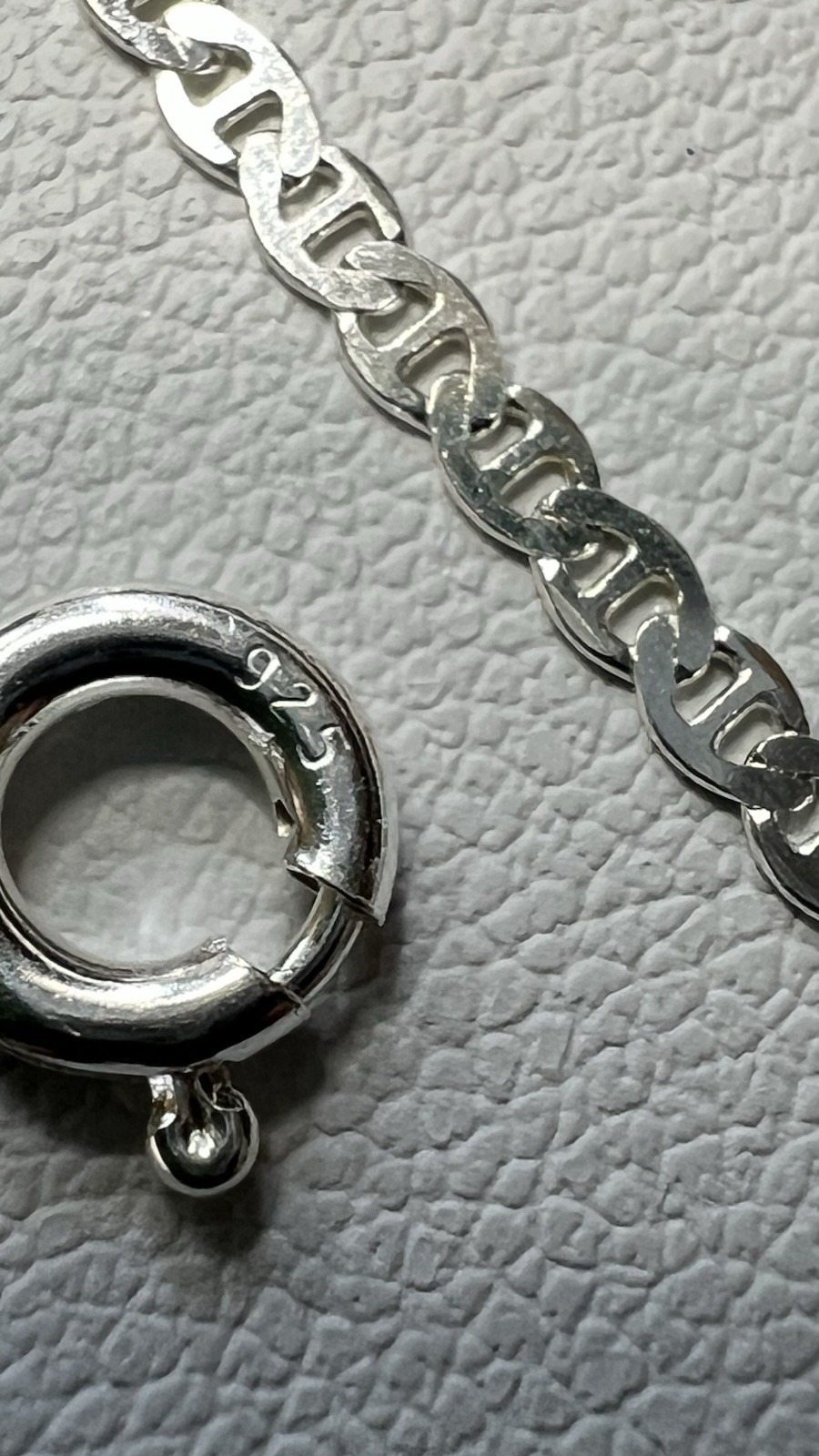 925 Sterling Silver Marine Link Chain Bracelet Spring Ring Clasp No Stone 8”