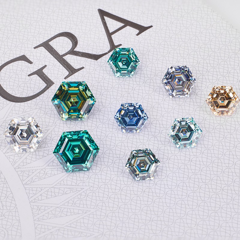 Natural 0.4-5ct Multicolor Hexagon Cut Moissanite Stone VVS1 GRA for Jewelry