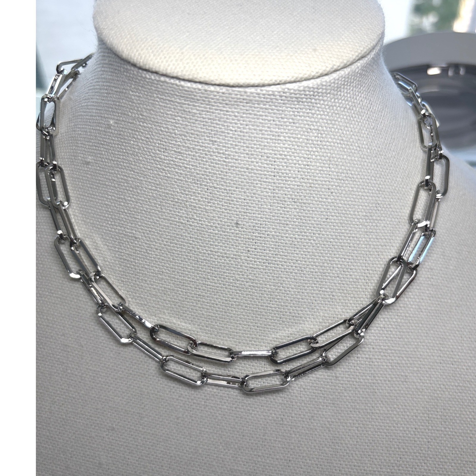 Necklace Silver Tone Metal Paperclip Link Lobster Clasp Modern Minimalist New