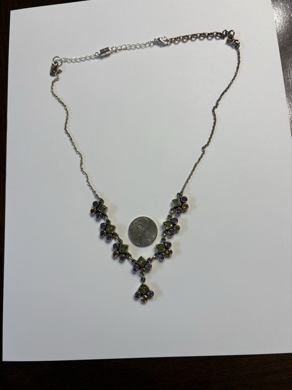 925 SLG Sterling Silver Peridot Amethyst Citrine Pendant Necklace Lobster