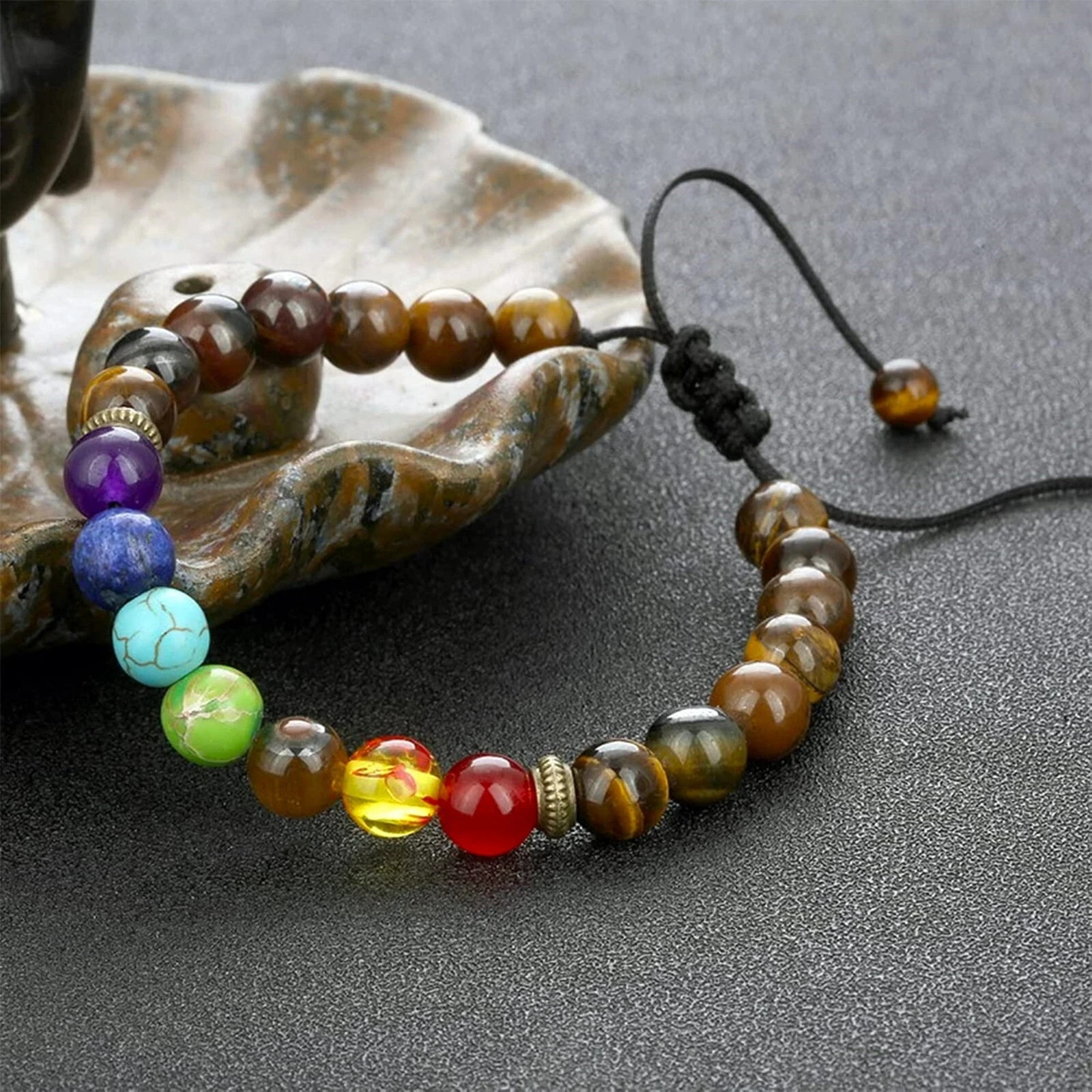 7 Chakra Natural Tiger’s Eye Stone Bracelet Healing Protection Bracelet Gift