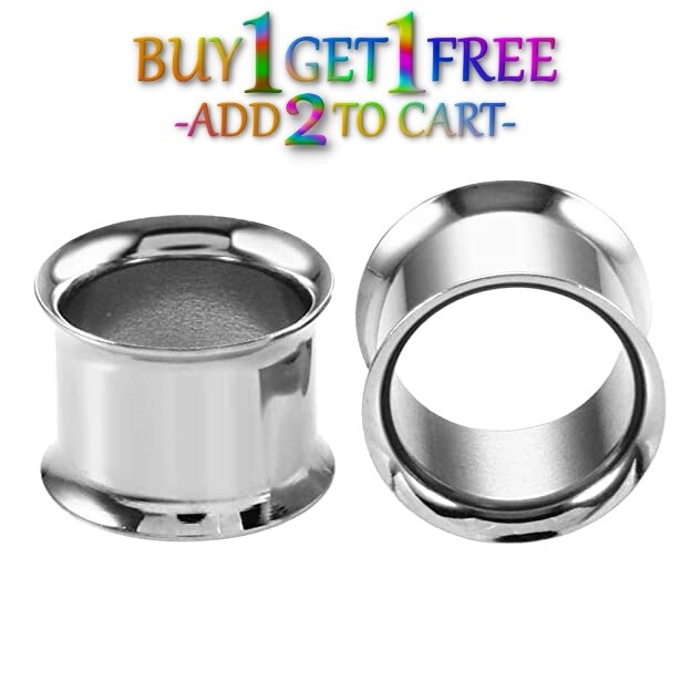 Pair 8g-50mm STAINLESS STEEL DOUBLE FLARE TUNNELS Gauges Solid Body Plugs 3054