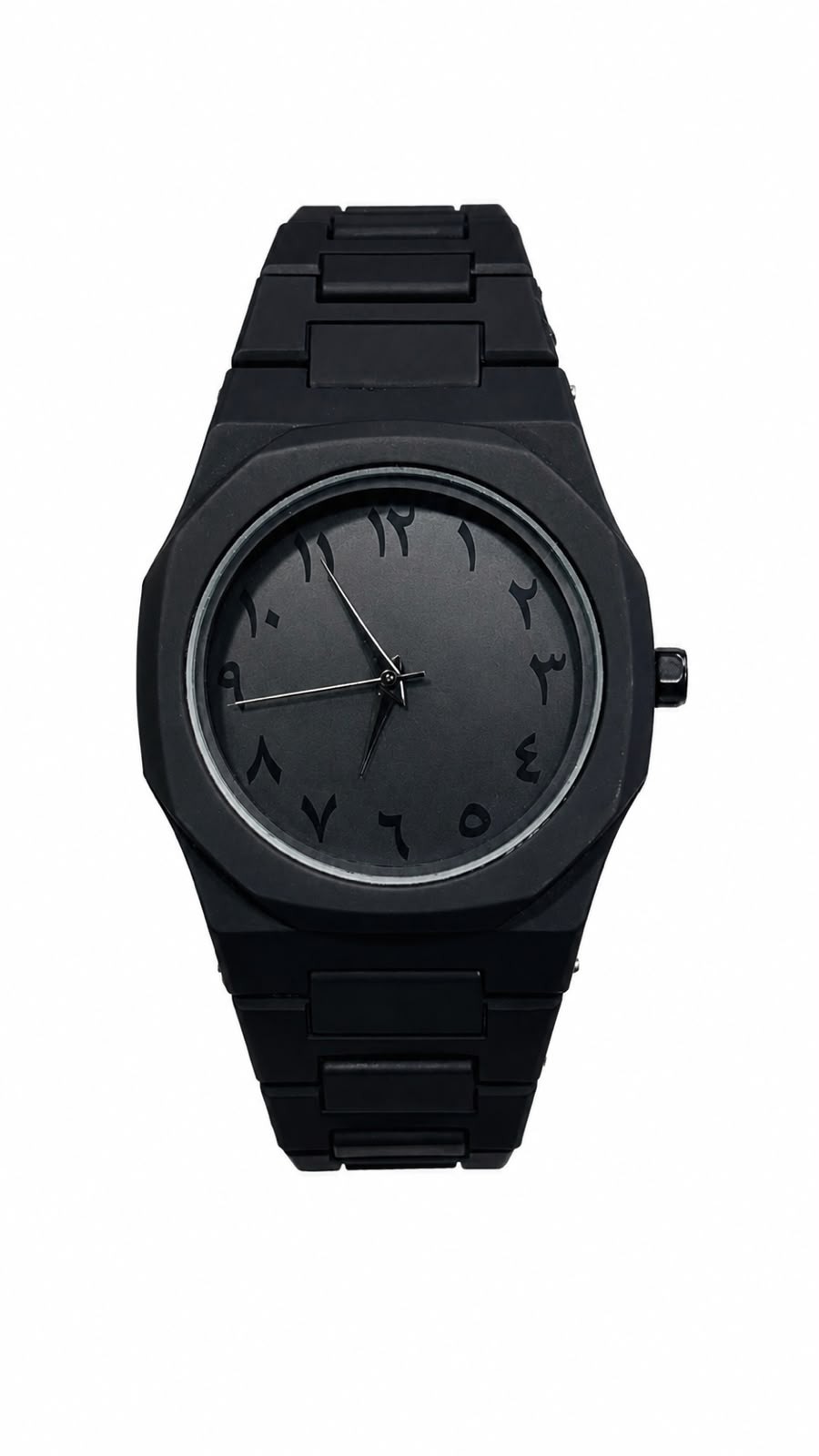 Black Analog Wrist Watch Arabic Numeral Dial Black Metal Bracelet