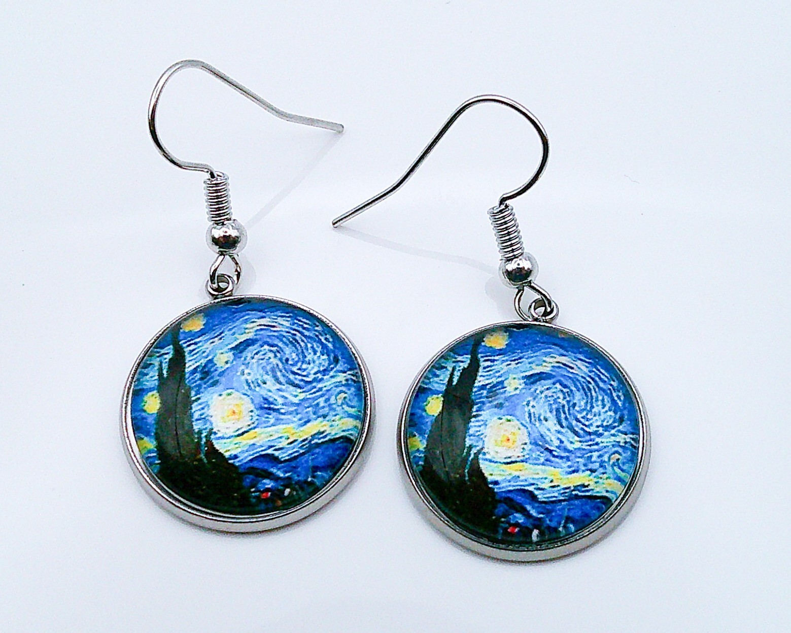 Starry Night Glass Drop Earrings with Stainless Steel Posts, BRAND NEW