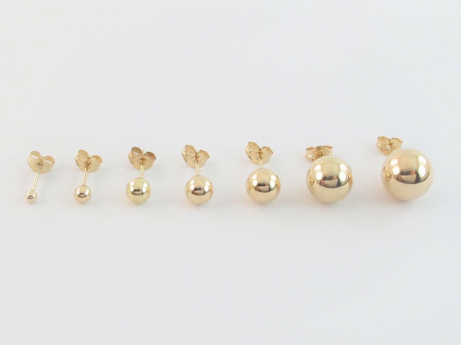14k Yellow Gold Ball Stud Earrings Push Back 2 mm 3mm 4mm 5mm 6 mm 7 mm 8mm