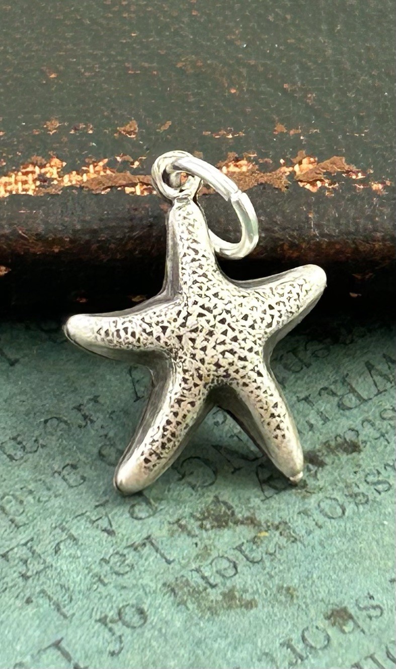 Starfish Charm Sea Star Nautical Pendant Silver Plated Brass Antiqued