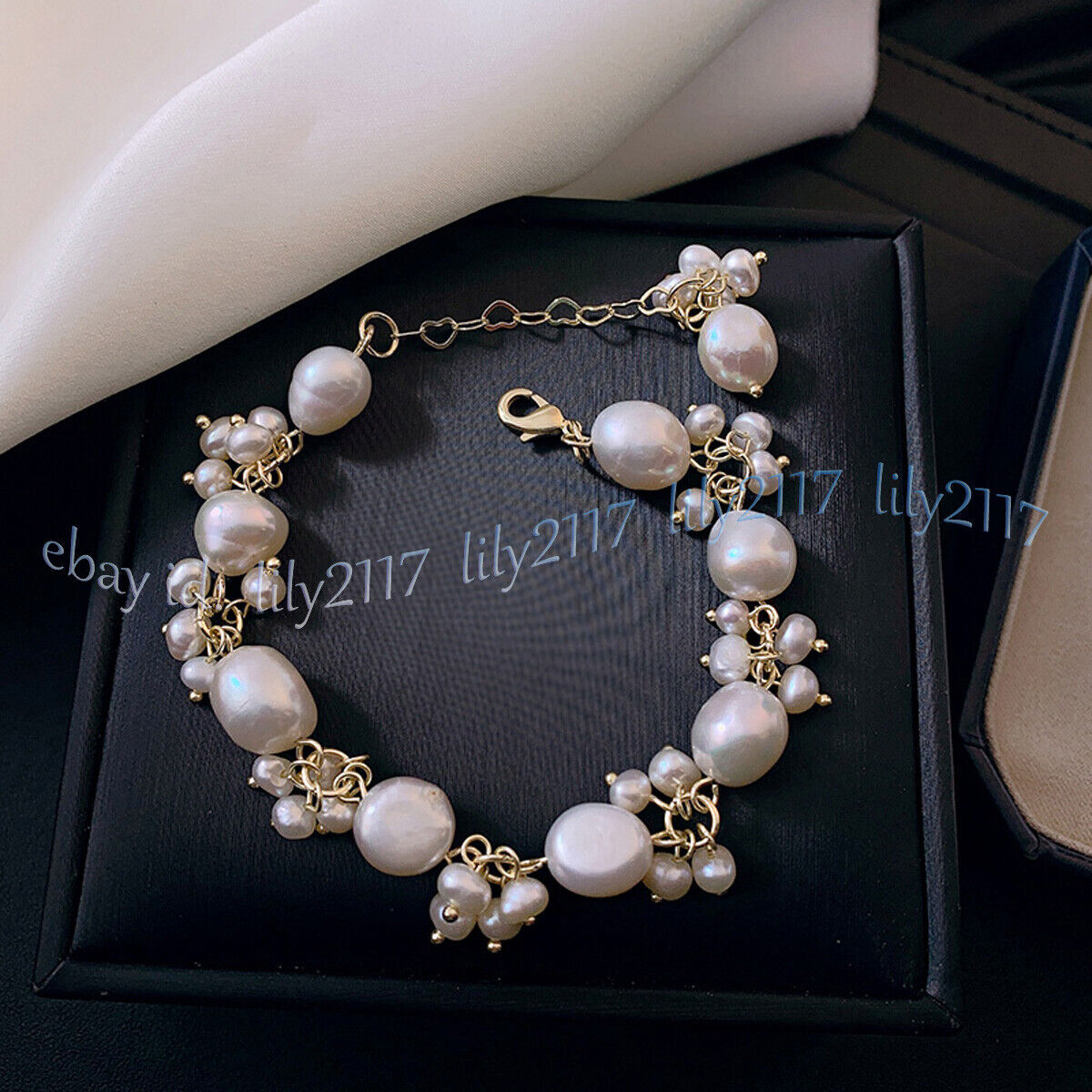 Genuine Natural 11-12mm White Freshwater Baroque Pearl Beads Bracelet 6-9”