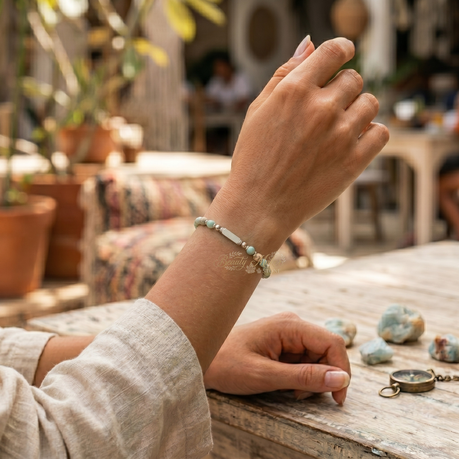 Boho Beaded Bracelet Agalmatolite Natural Stone Growth Witness Birthday Gift
