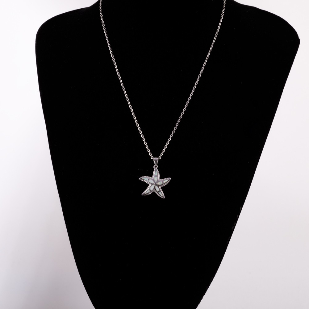 Starfish White Fire Opal Silver Jewelry Necklace Pendant