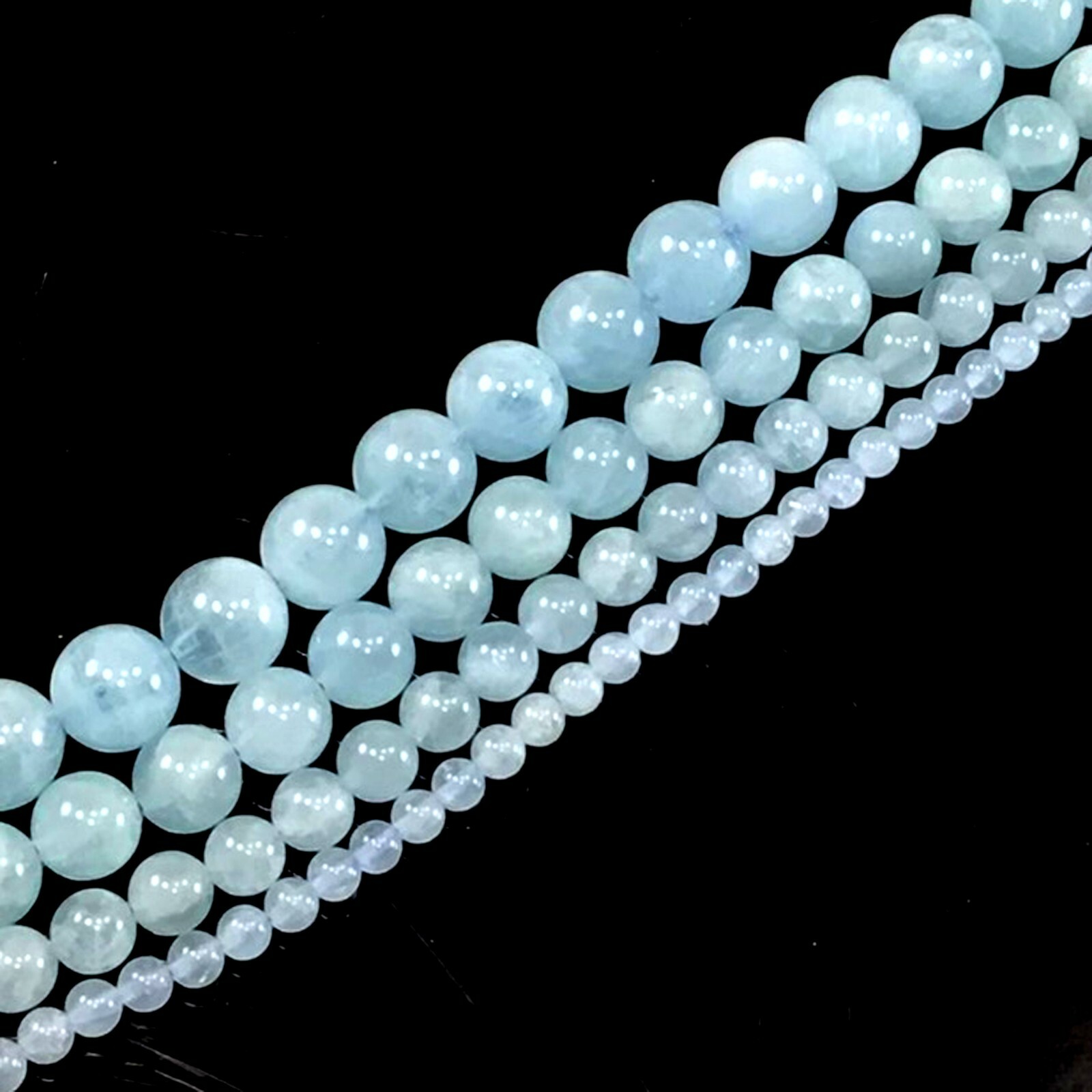 Nature Blue Aquamarine Smooth Round Loose Bead 15″ strand Jewelry Making