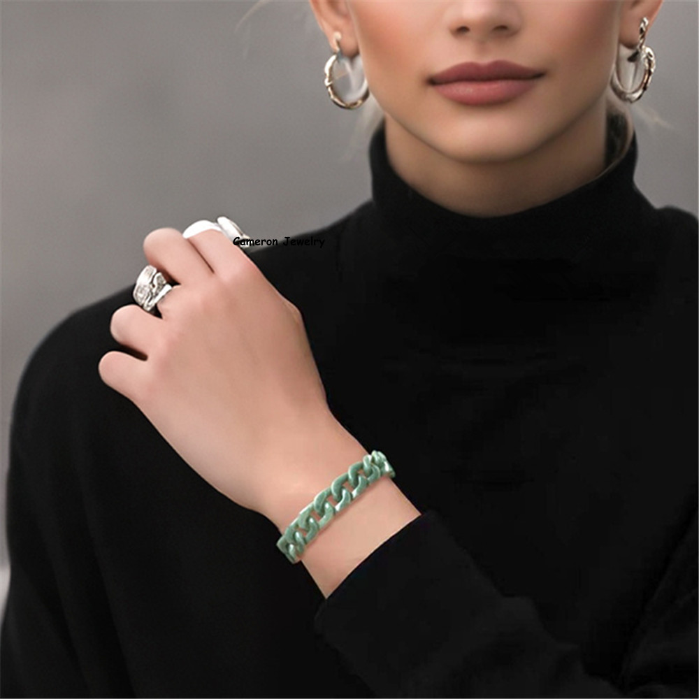 Real Grade A Natural Green Jade Jadeite Bracelet Cuban Curb Link Chain 5.9-9.4in