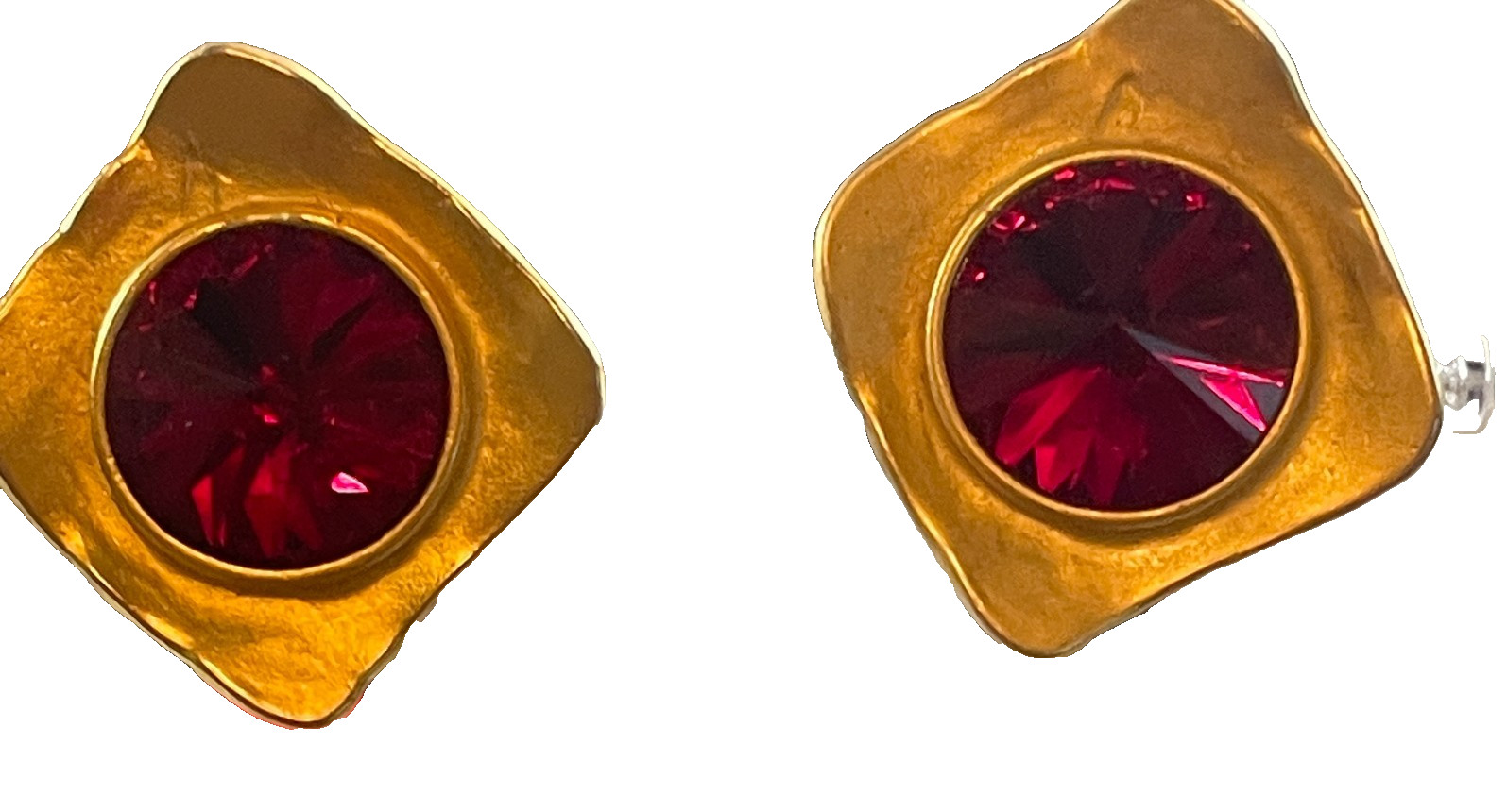 Norma Jean Brushed Satin Goldtone Red Deep Berry Rivoli Crystal Clip Earrings