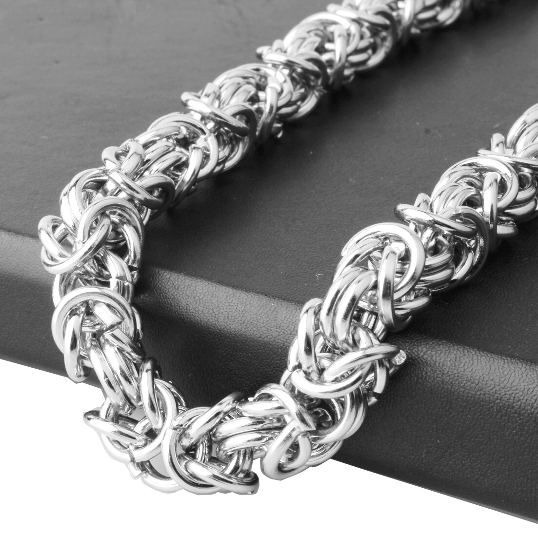 6/8/10mm Mens Chain Silver Tone Link Byzantine Stainless Steel Necklace Bracelet