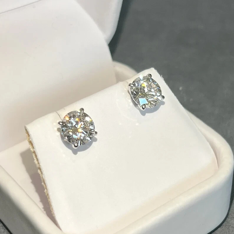GH SI Natural Diamond 2 TCW Stud Unisex Earrings 14k White Gold DGLA Certified