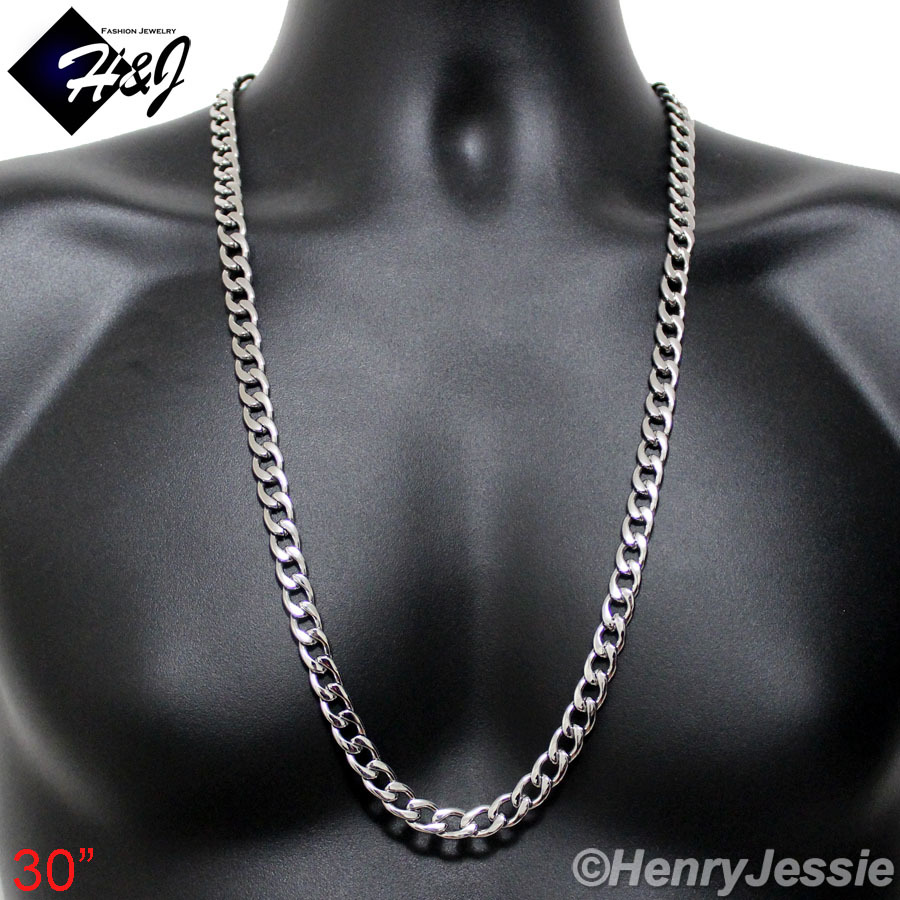 18″-40″MEN Stainless Steel 4/5/6/7/8.5/9.5/12mm Silver Cuban Curb Chain Necklace