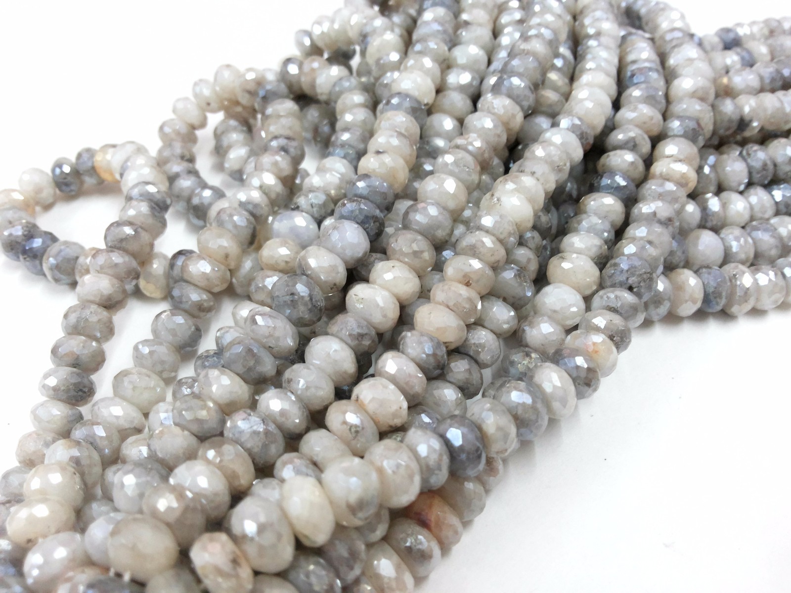 1 Strand Natural Silver Coated Moonstone Rondelle Faceted 7-8mm Beads 10″inch
