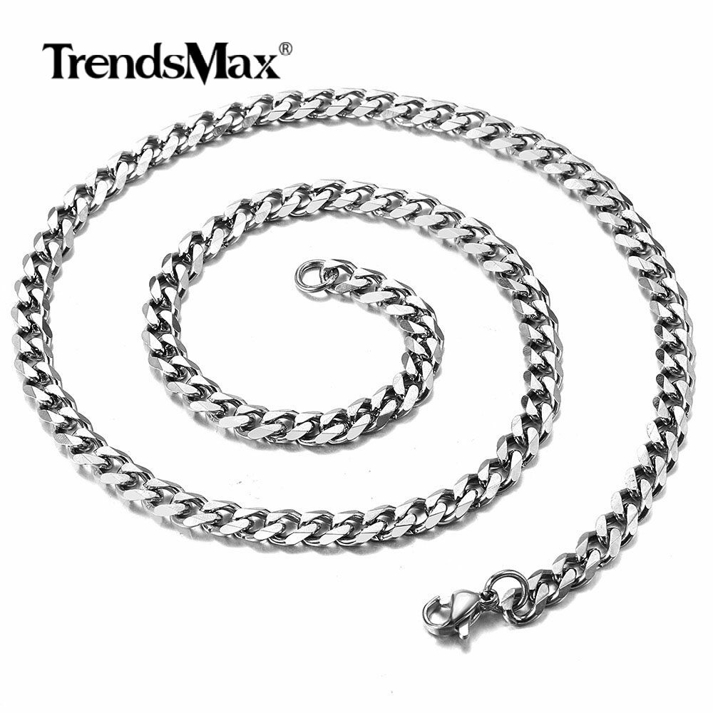 Mens Silver 316L Stainless Steel Cuban Curb Chain Necklace Choker 3/5/7/9/11mm