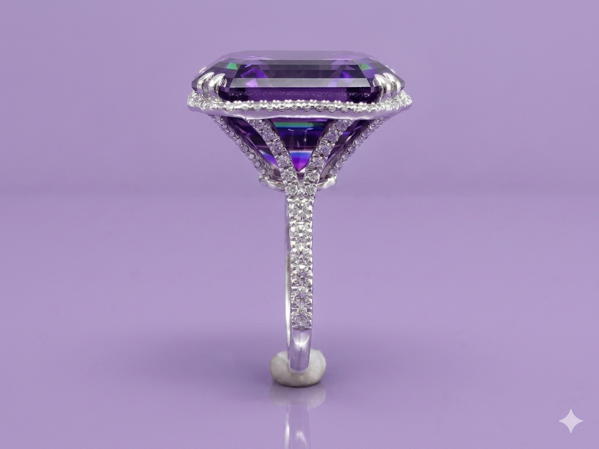 RARE 12 Ct Treated Certified Purple Diamond Solitaire Ring, In 925 Silver
