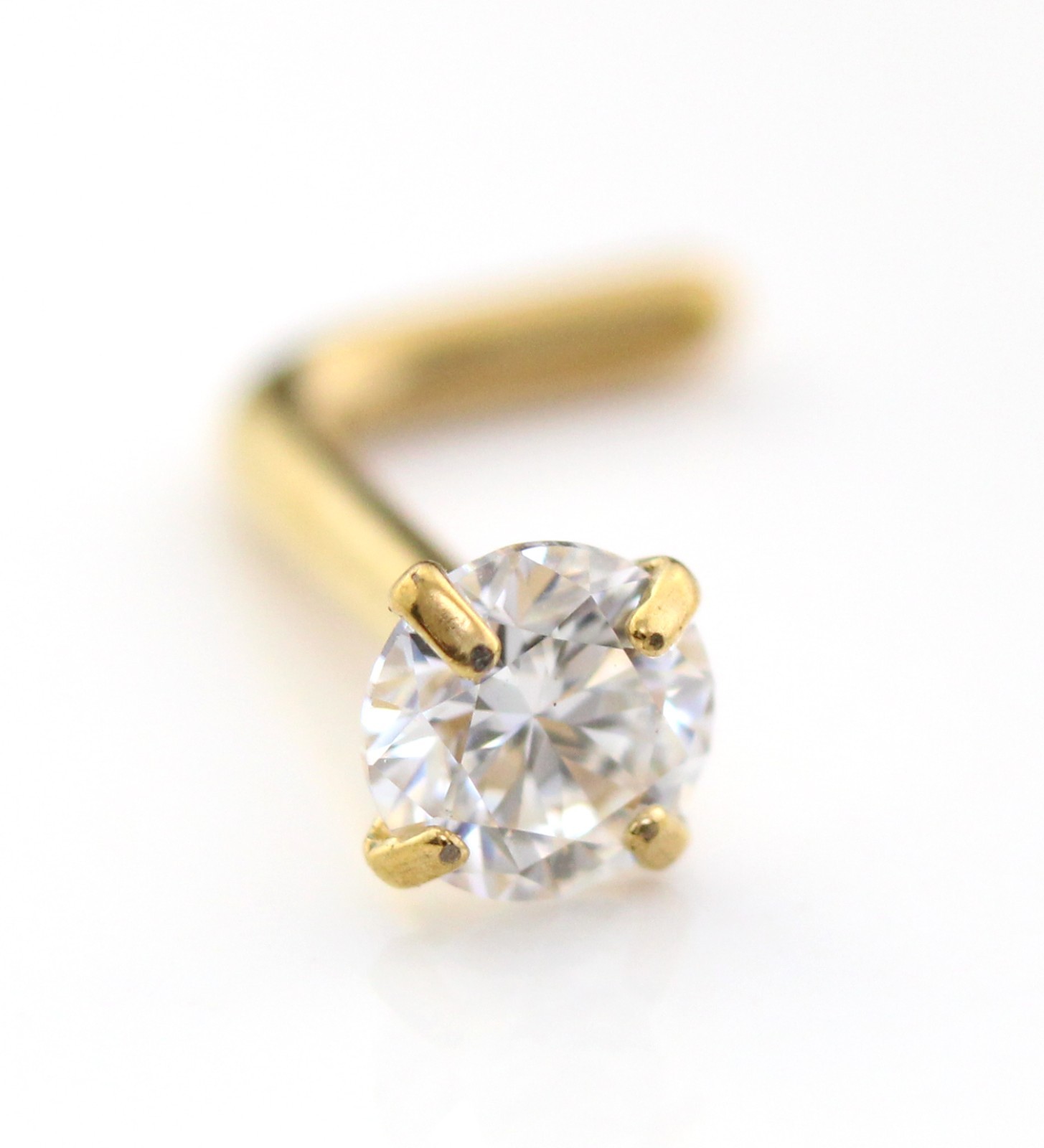 Moissanite L-Shape Nose Ring Silver Stud 18G 20G Surgical Steel Gold PVD