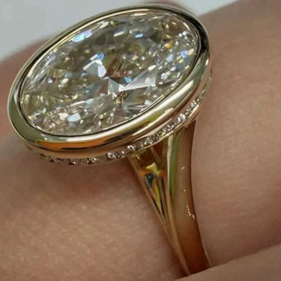 5.20Ct Oval Cut Lab Grown Diamond Hidden Halo Wedding Ring IGI 14K Yellow Gold
