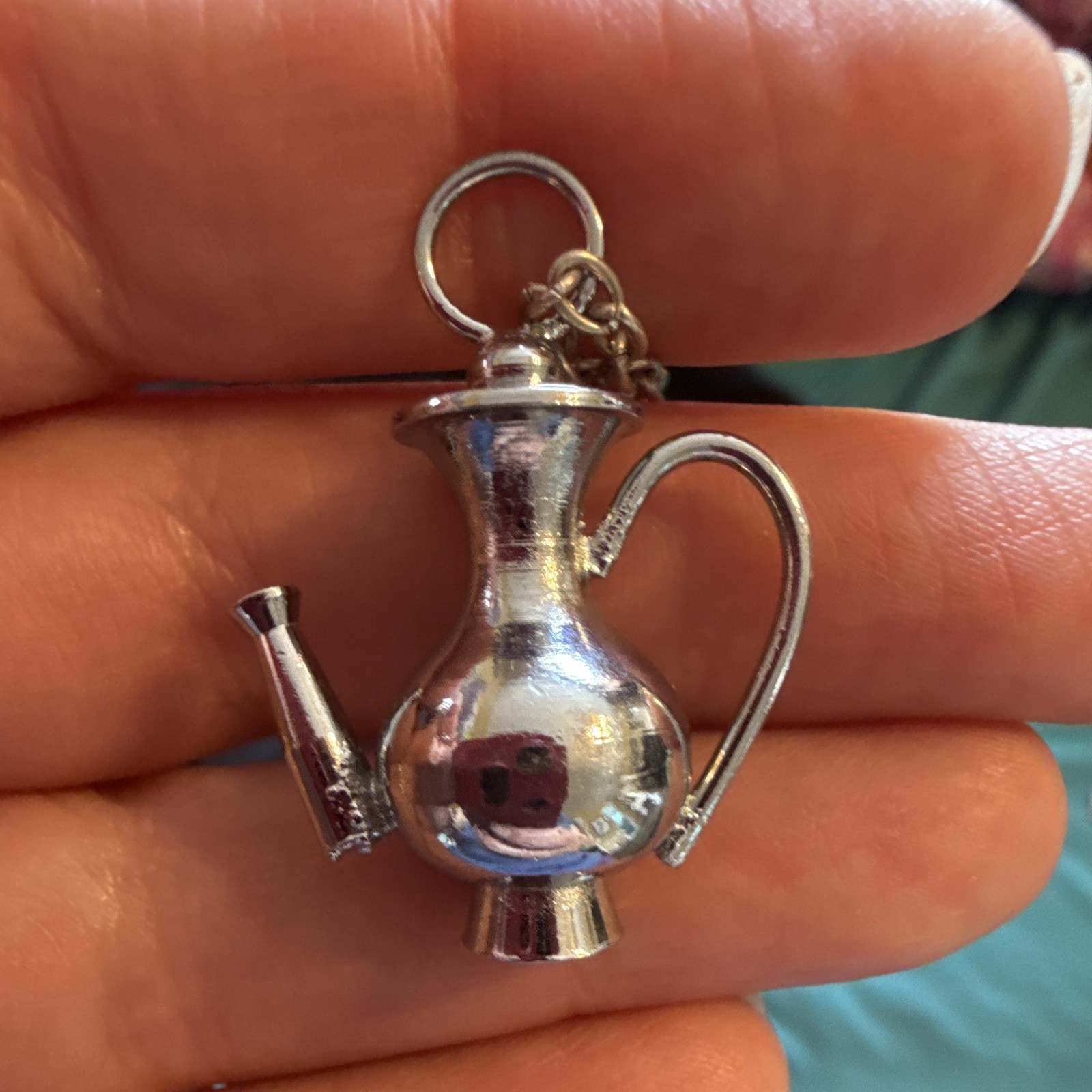 Silver Tone Teapot Charm Pendant Necklace Cable Chain Spring Ring No Stone