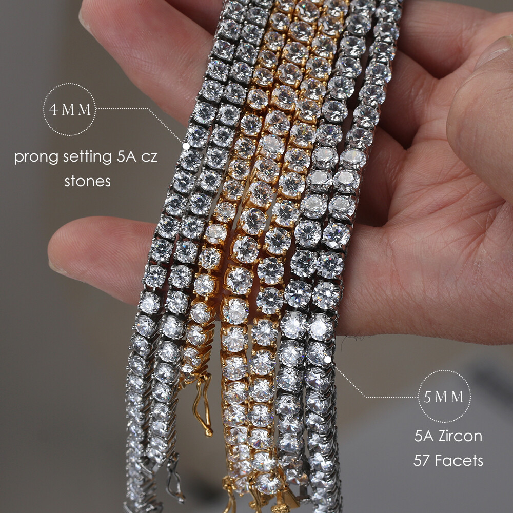 Mens Tennis Chain Necklace 100% Stainless Steel Cubic Zirconia Chain Bracelet