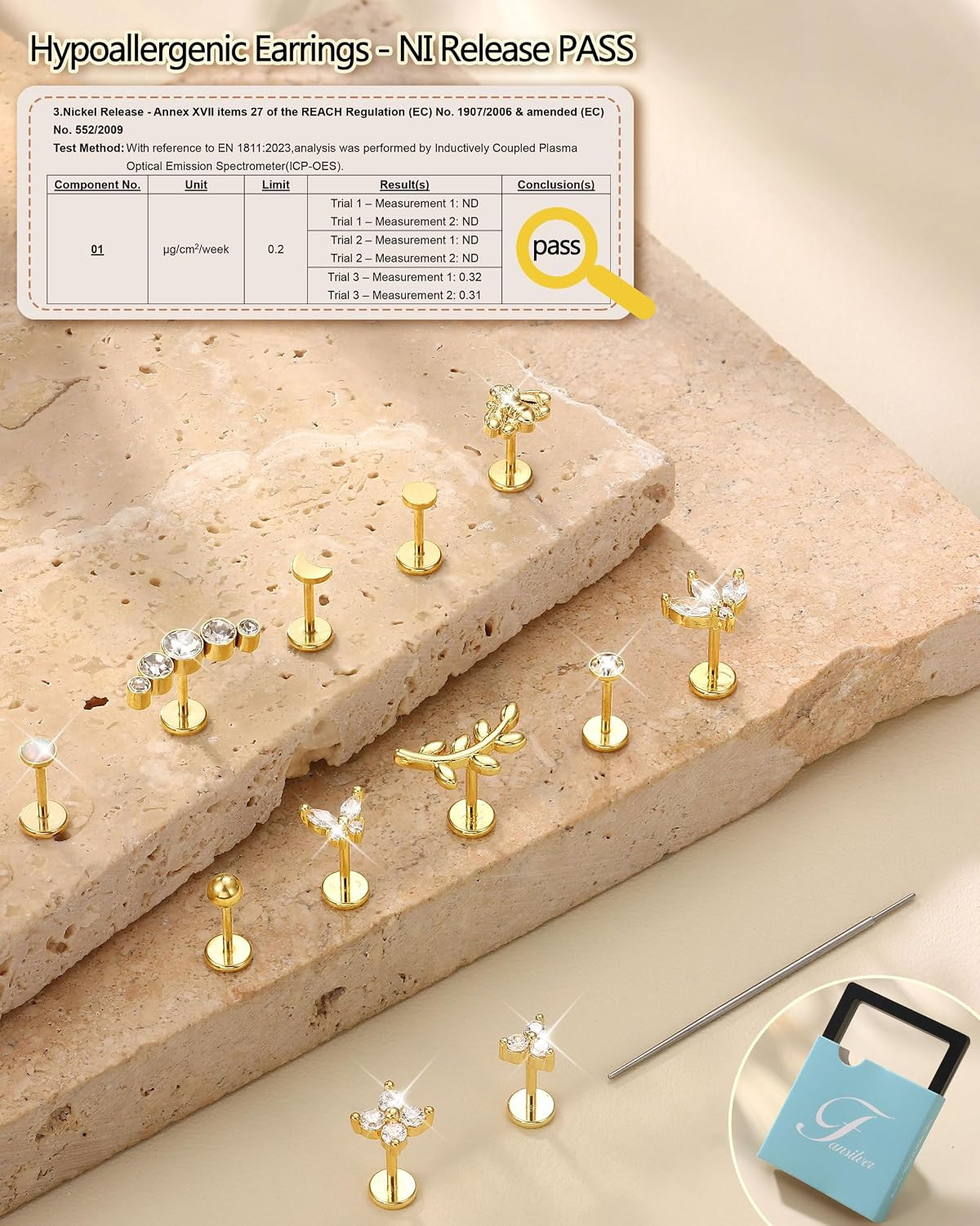 14K Gold Plated Threadless Flat Back Earrings for Women Men | 316L Surgical Stee