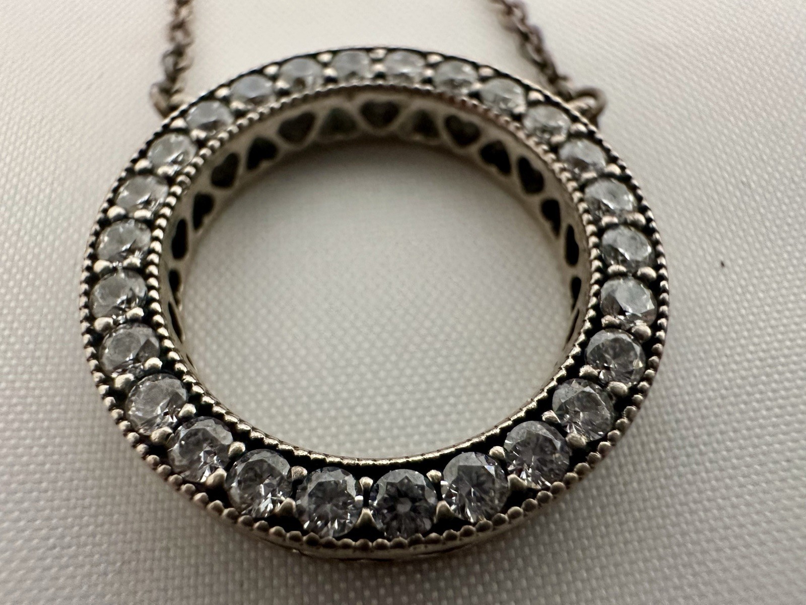 Pandora S925 ALE Sterling Silver Signature Circle CZ Necklace 17.5”