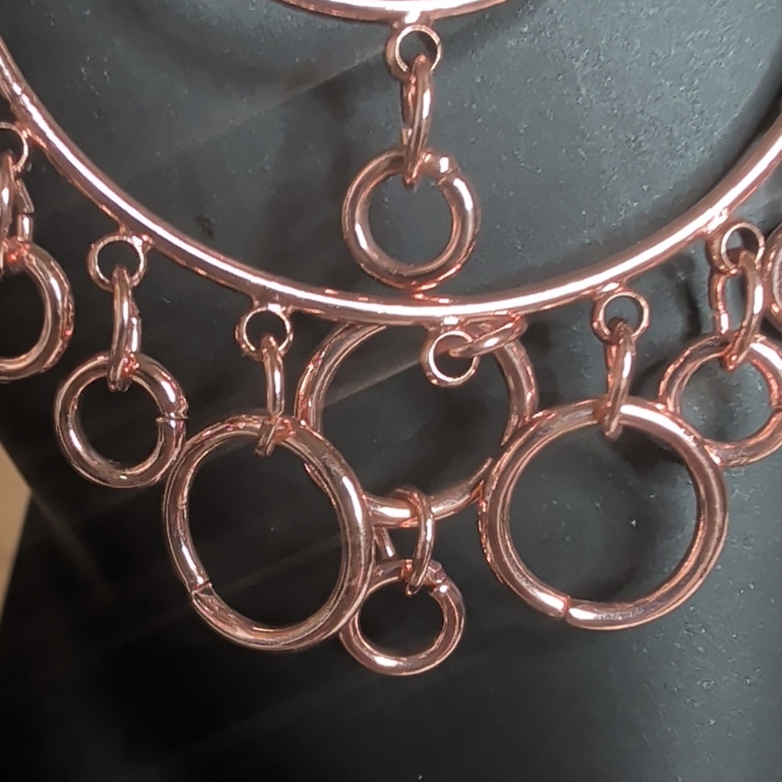 Rose Gold Plated Double Hoop Round Dangle/Drop Earrings Hook Closure No Stone
