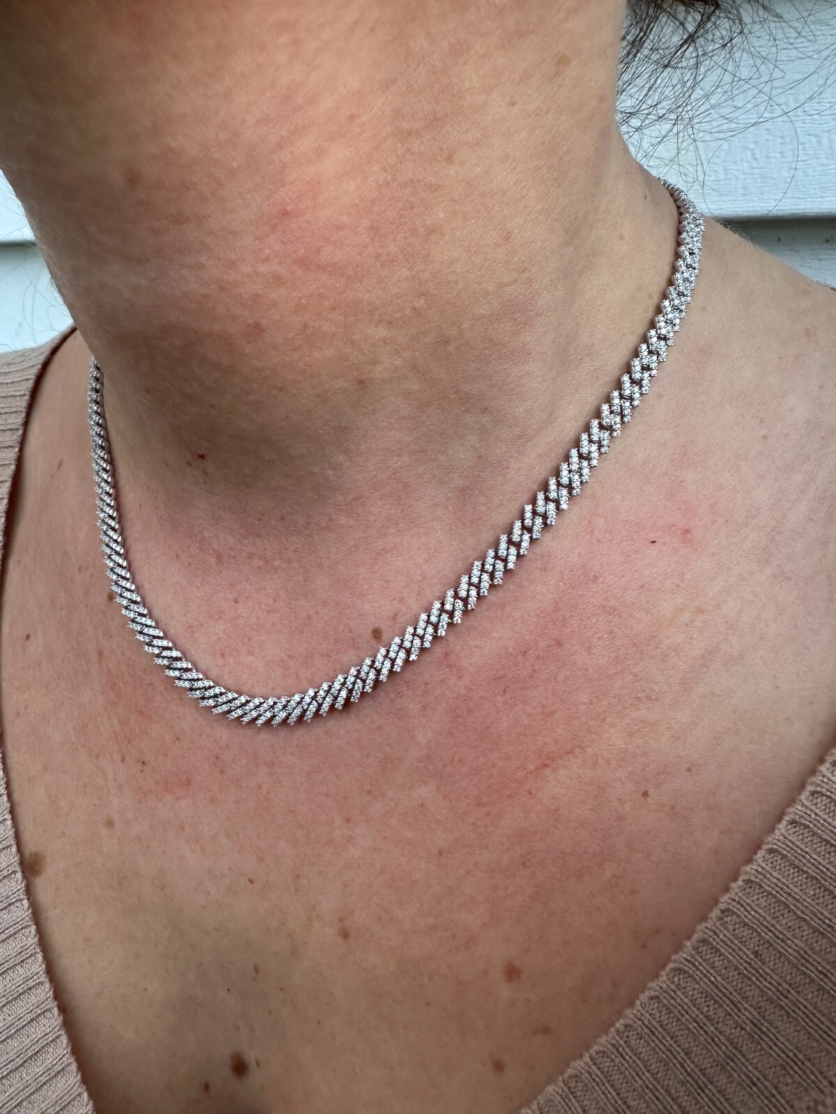 MOISSANITE Real 5mm Micro Miami Cuban Link Prong Chain Iced 925 Silver Necklace