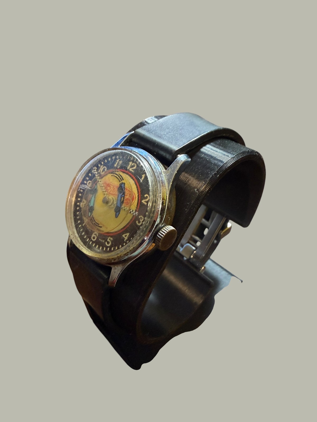 Vintage Hot Wheels Swiss Made Manual Wind Youth Wristwatch Black Rubber Band