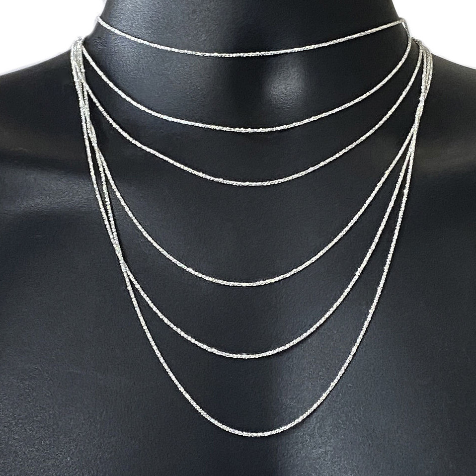 Solid 925 Silver Sparkle D/C Cut Margarita Box Rope Chain Necklace 1MM 14″-24″