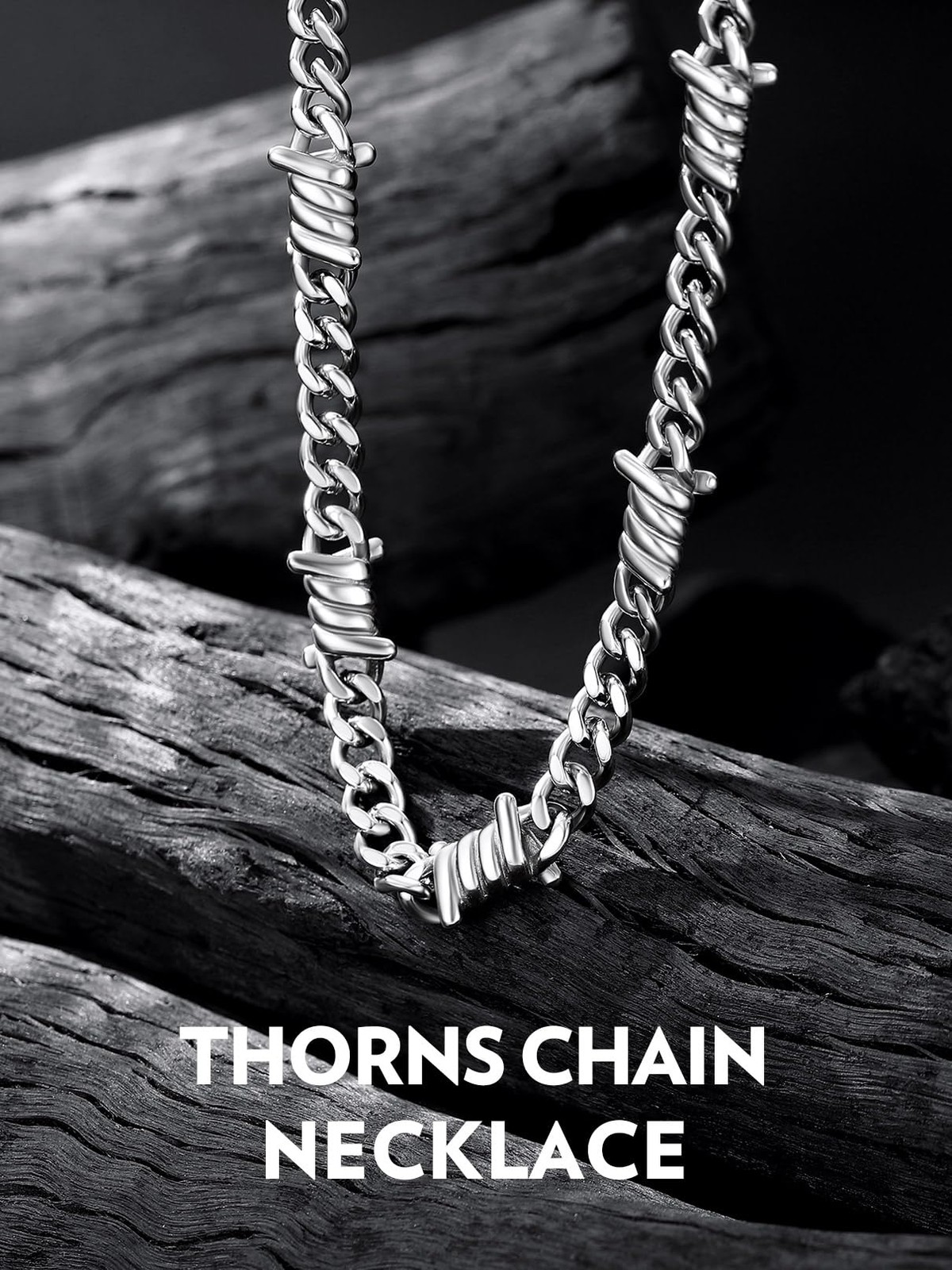 Punk Style Barbed Wire Choker Chain Necklace for Women Men 7MM Stainless Stee…