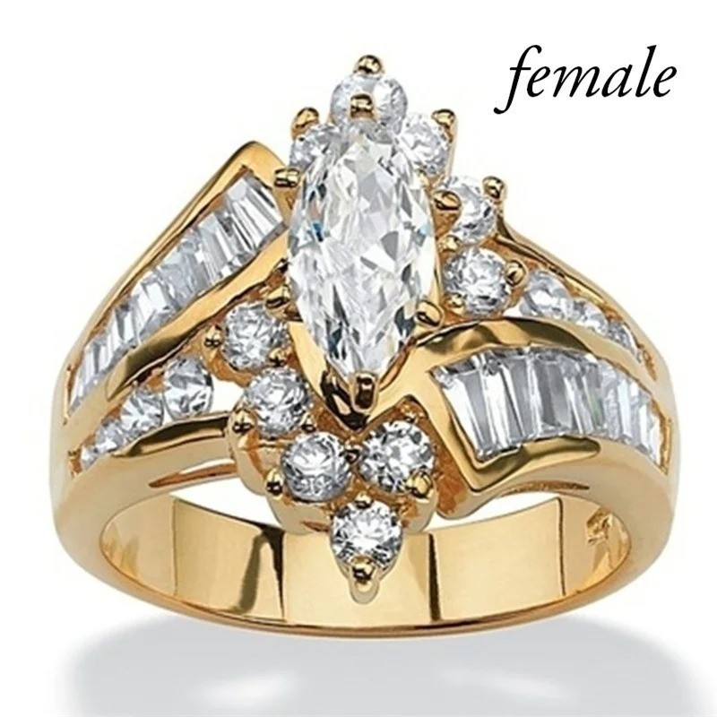 Fashion Gold Plated Rings for Women Cubic Zirconia Wedding Jewelry Size 6-10