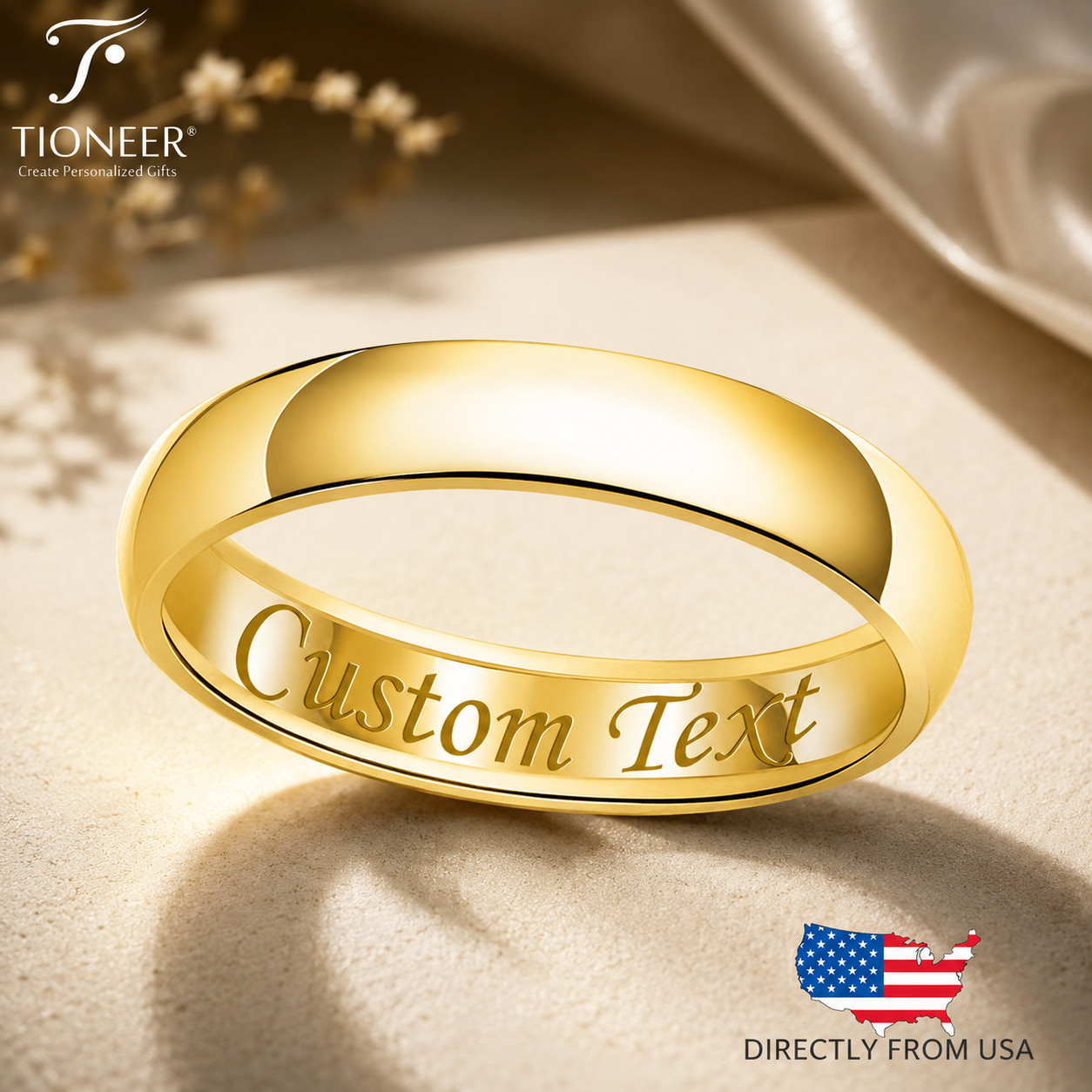 Stainless Steel Gold Wedding Band Ring Plain Comfort Fit FREE ENGRAVE 3mm-10mm